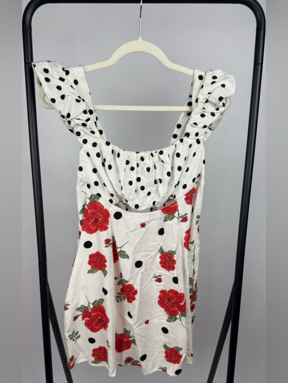 Free People Mixed Print Bom Bom Mini Dress Polka Dot Floral Cottagecore Size M - Picture 5 of 9